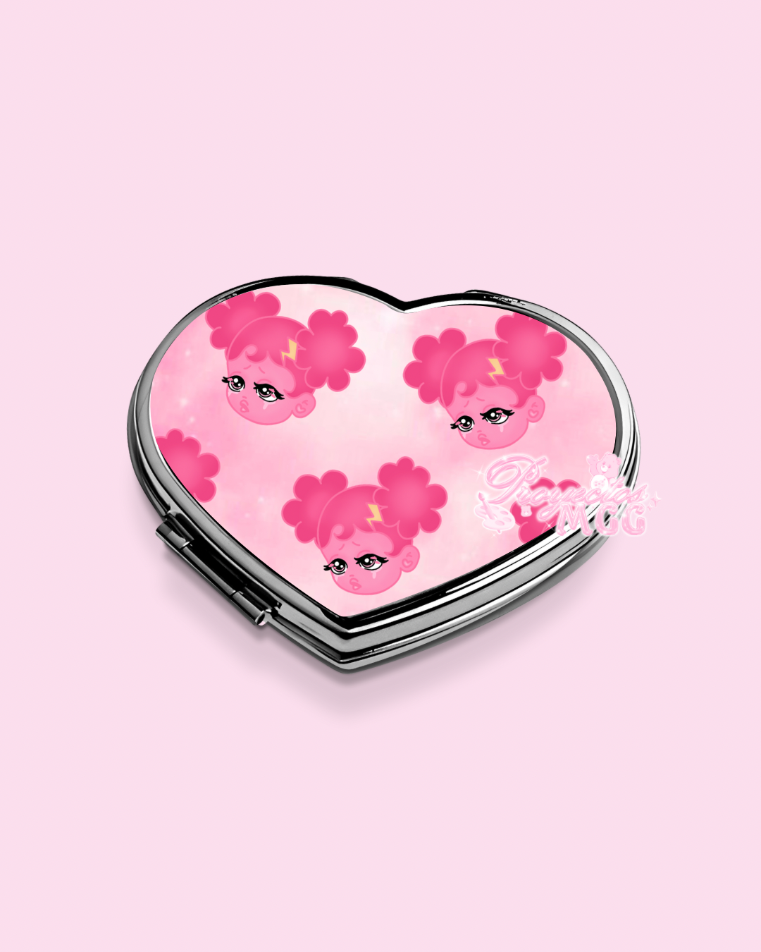 Pink SadGirl Face Heart Compact Mirror