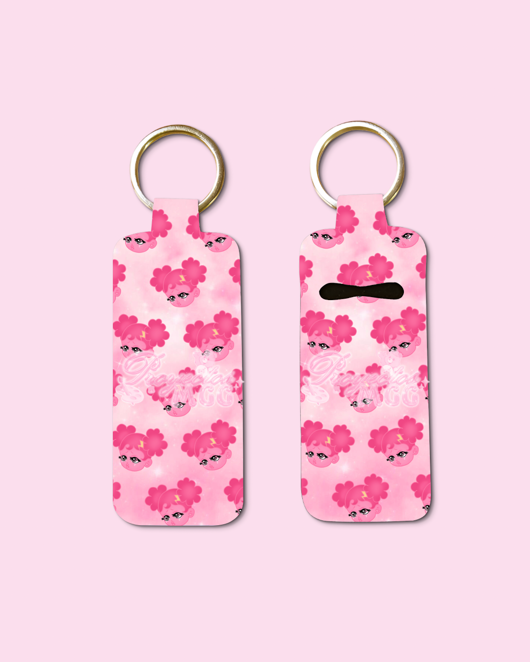 Pink SadGirl Face Chapstick Holder Keychain