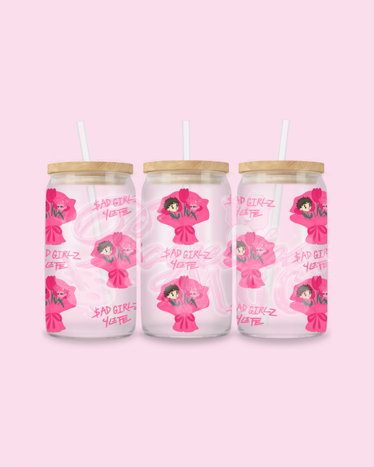 Pink SadBoy & SadGirl Ramo Glass Cup