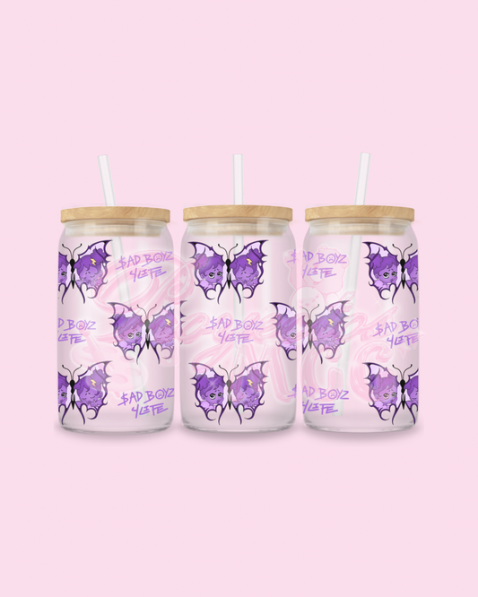 Purple SadGirl Butterfly Glass Cup