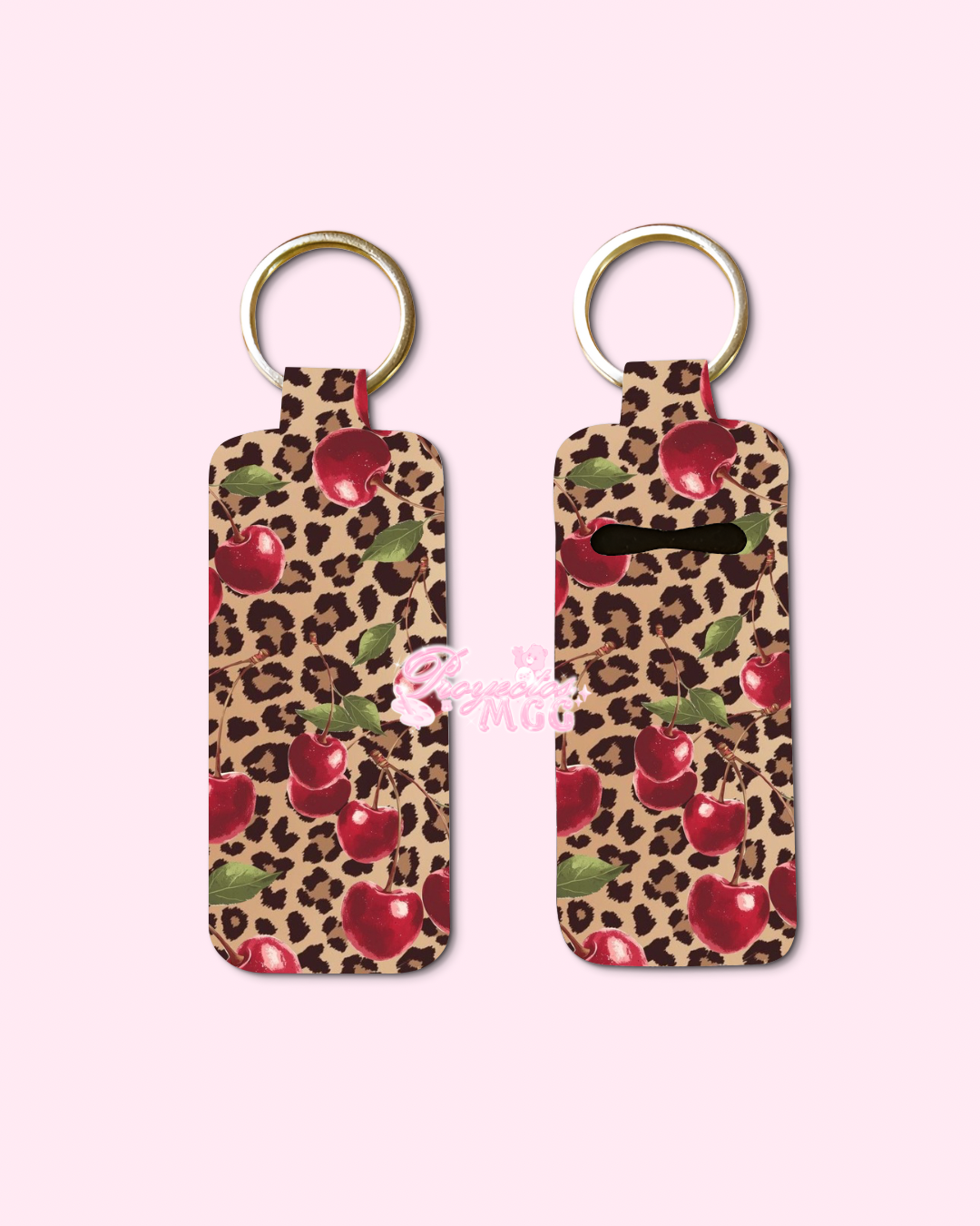Leopard Cherry Chapstick Holder Keychain