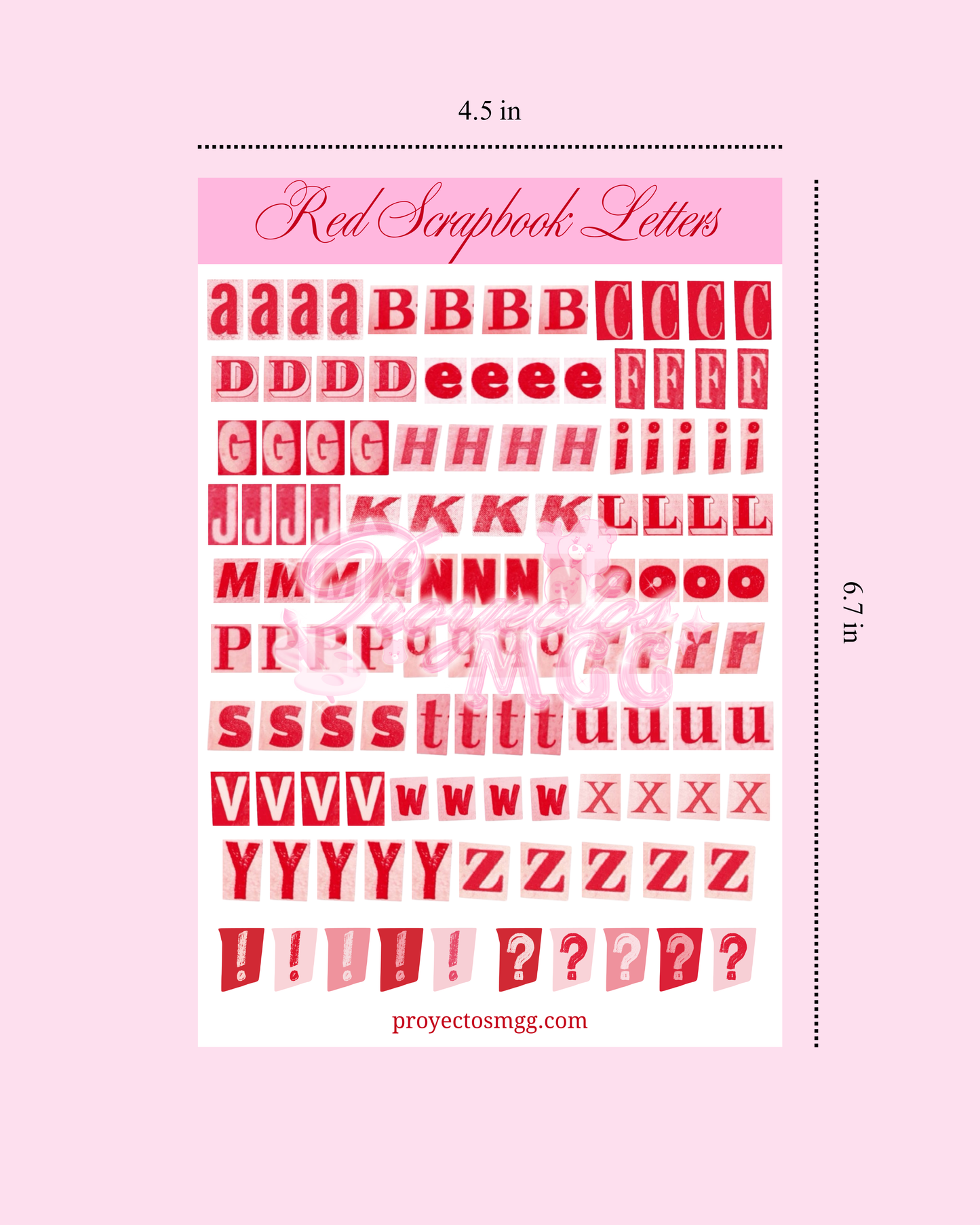 Red Scrapbook Letters Glossy Sticker Sheet
