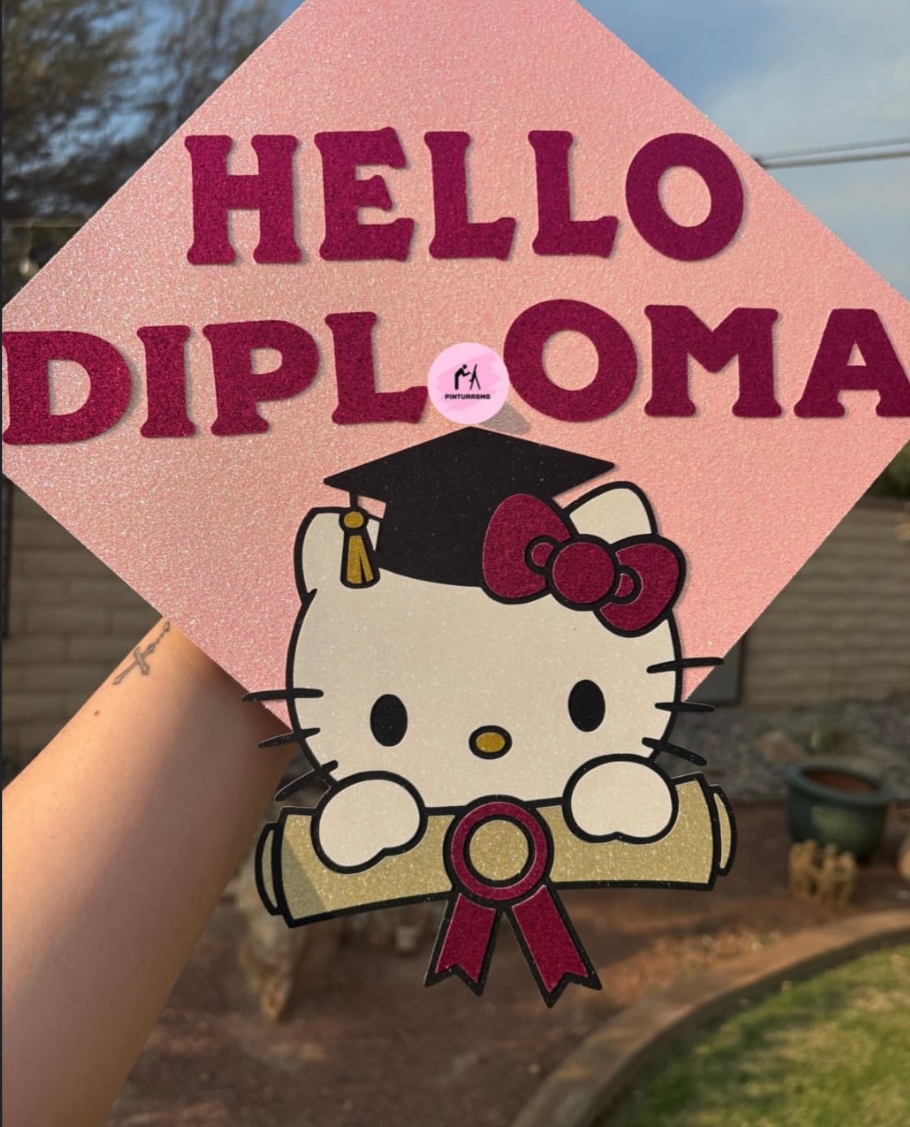 Hello Diploma Pink Grad Cap