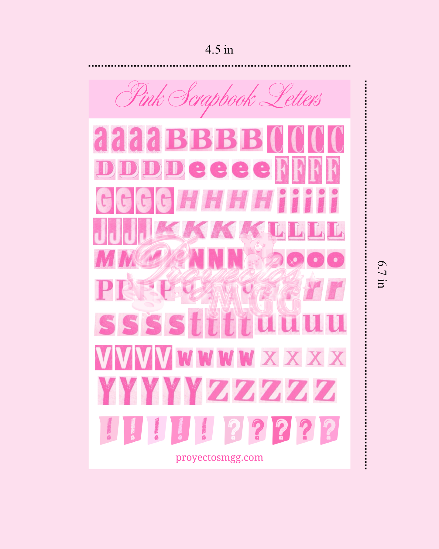 Pink Scrapbook Letters Glossy Sticker Sheet