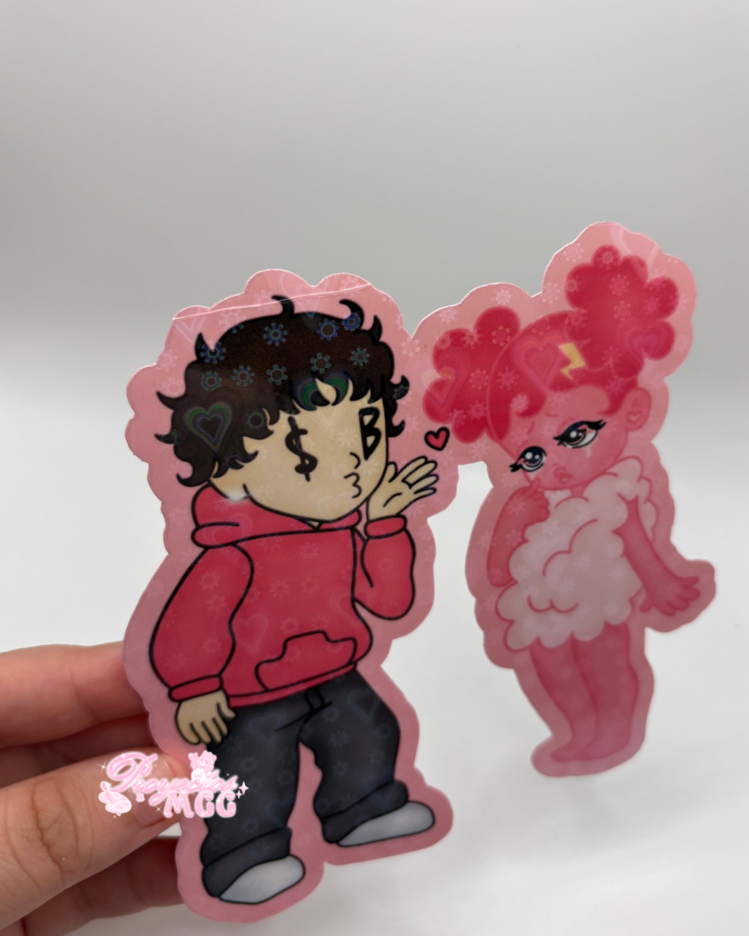 Pink SadBoy & SadGirl Holo Car Decal 5 in. *Discounted*