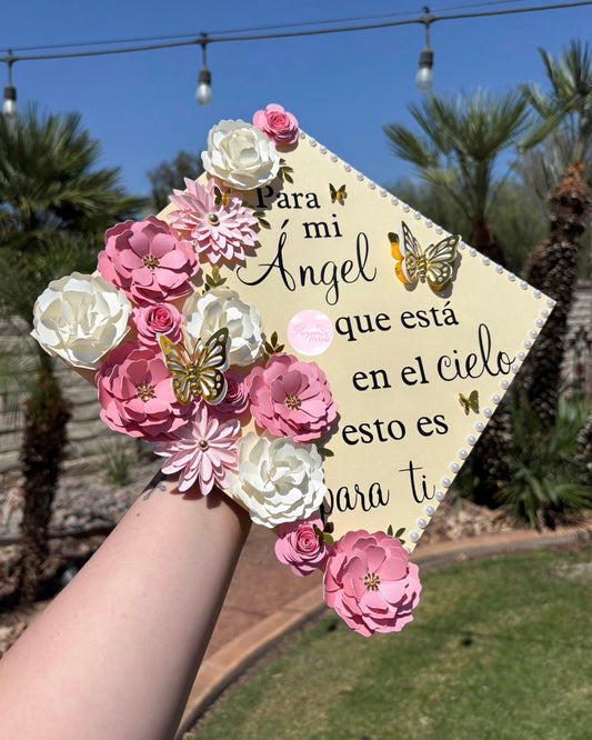 Pink, White & Nude Para Mí Angel Grad Cap Topper