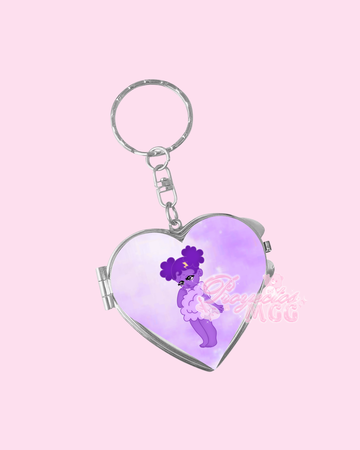Purple SadGirl Heart Compact Mirror Keychain
