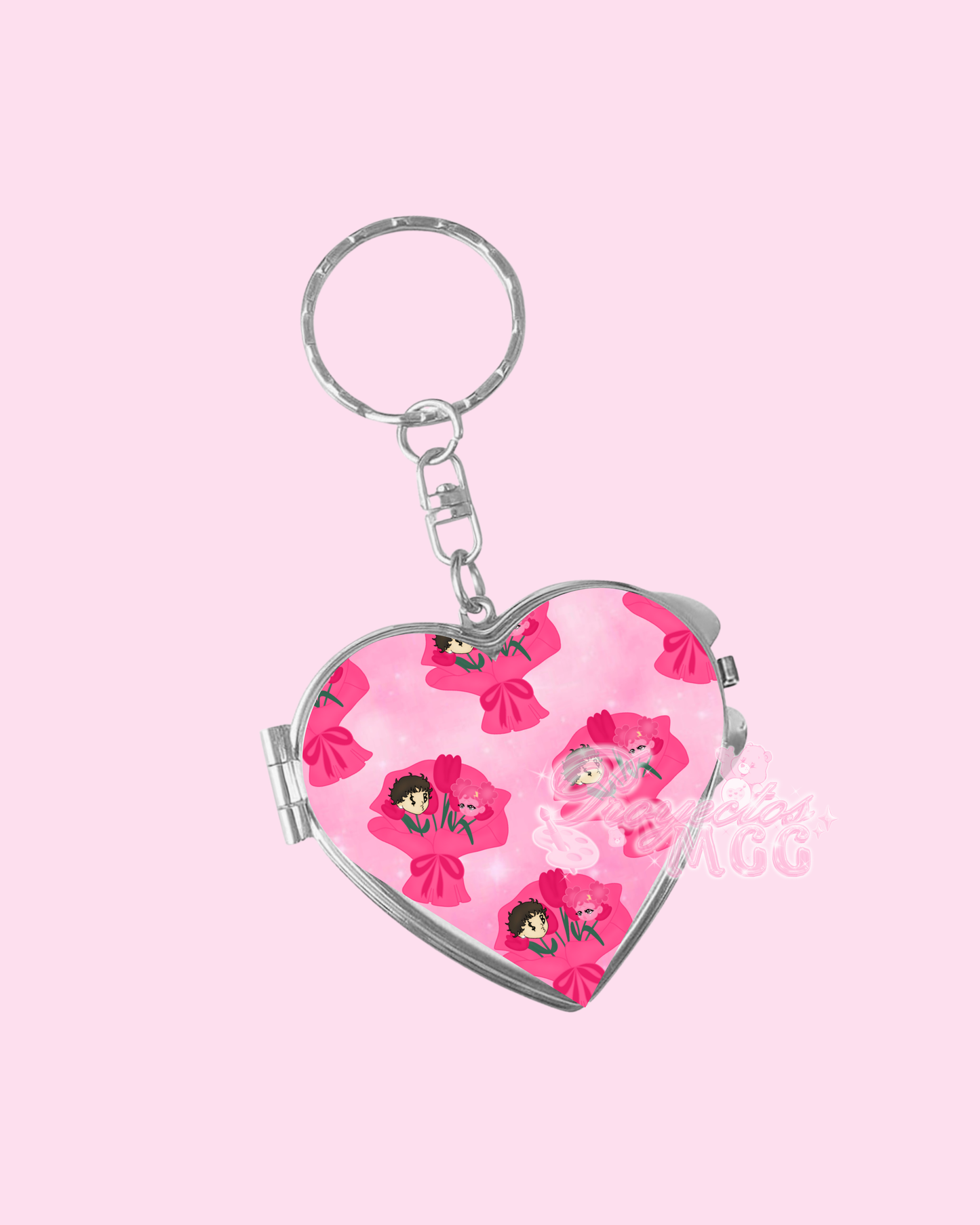 Pink SadBoy & SadGirl Ramo Heart Compact Mirror Keychain