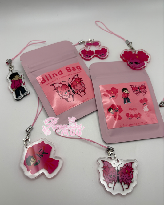 Pink SadBoy & SadGirl Acrylic Phone Charm Blind Bag