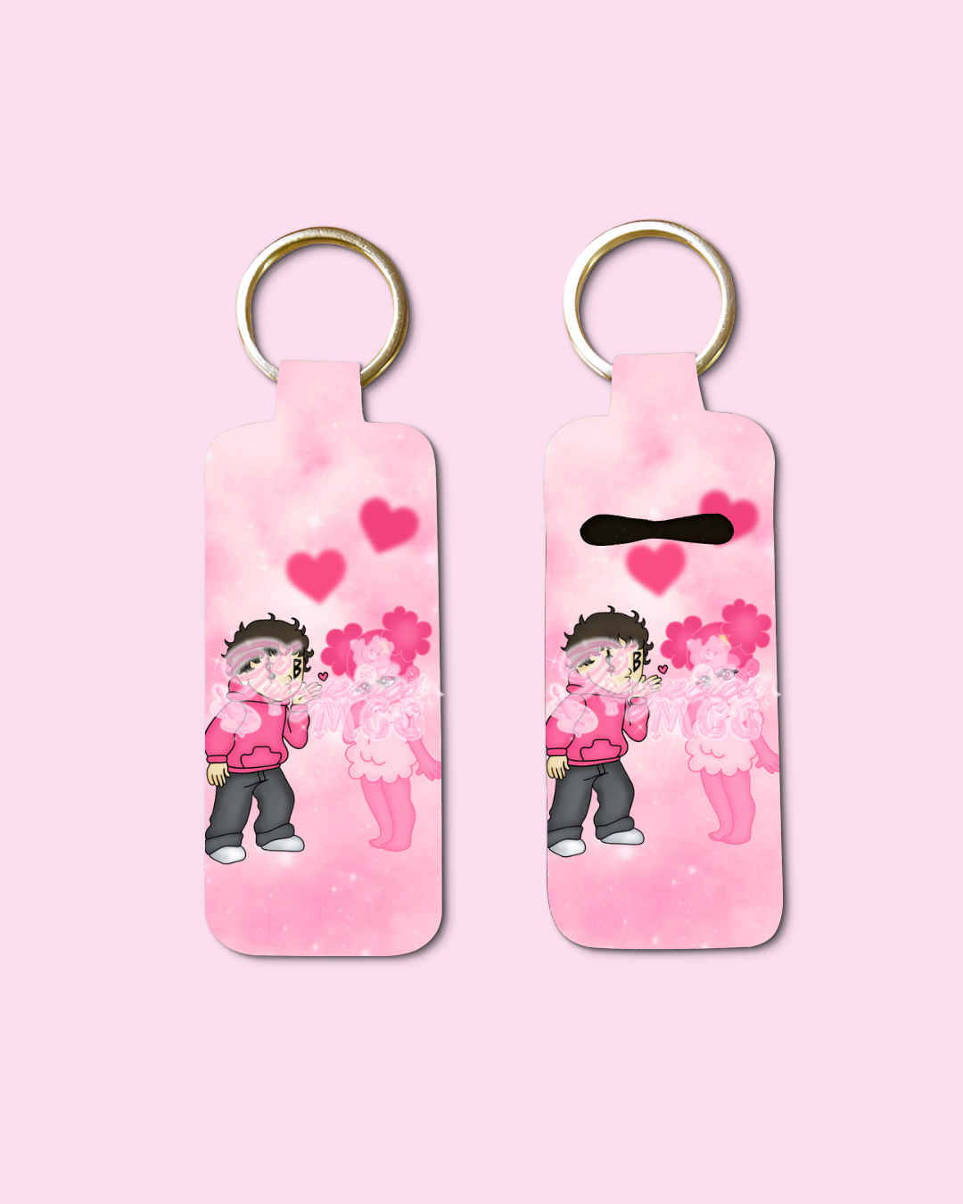 Pink SadBoy & SadGirl Chapstick Holder Keychain