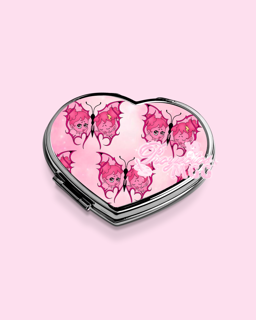 Pink SadGirl Butterfly Heart Compact Mirror