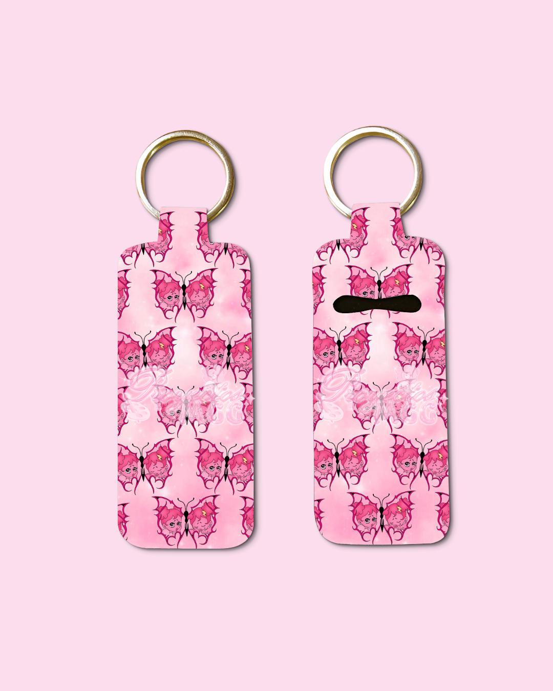 Pink SadGirl Butterfly Chapstick Holder Keychain