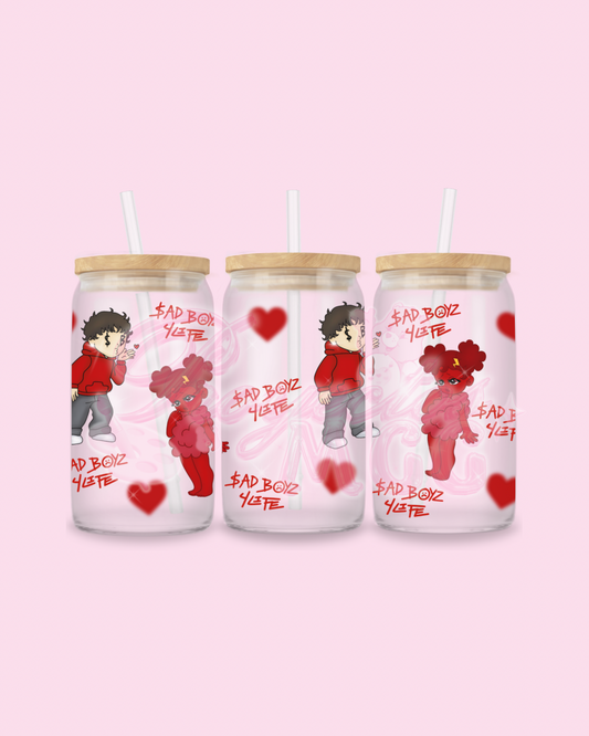 Red SadBoy & SadGirl Glass Cup