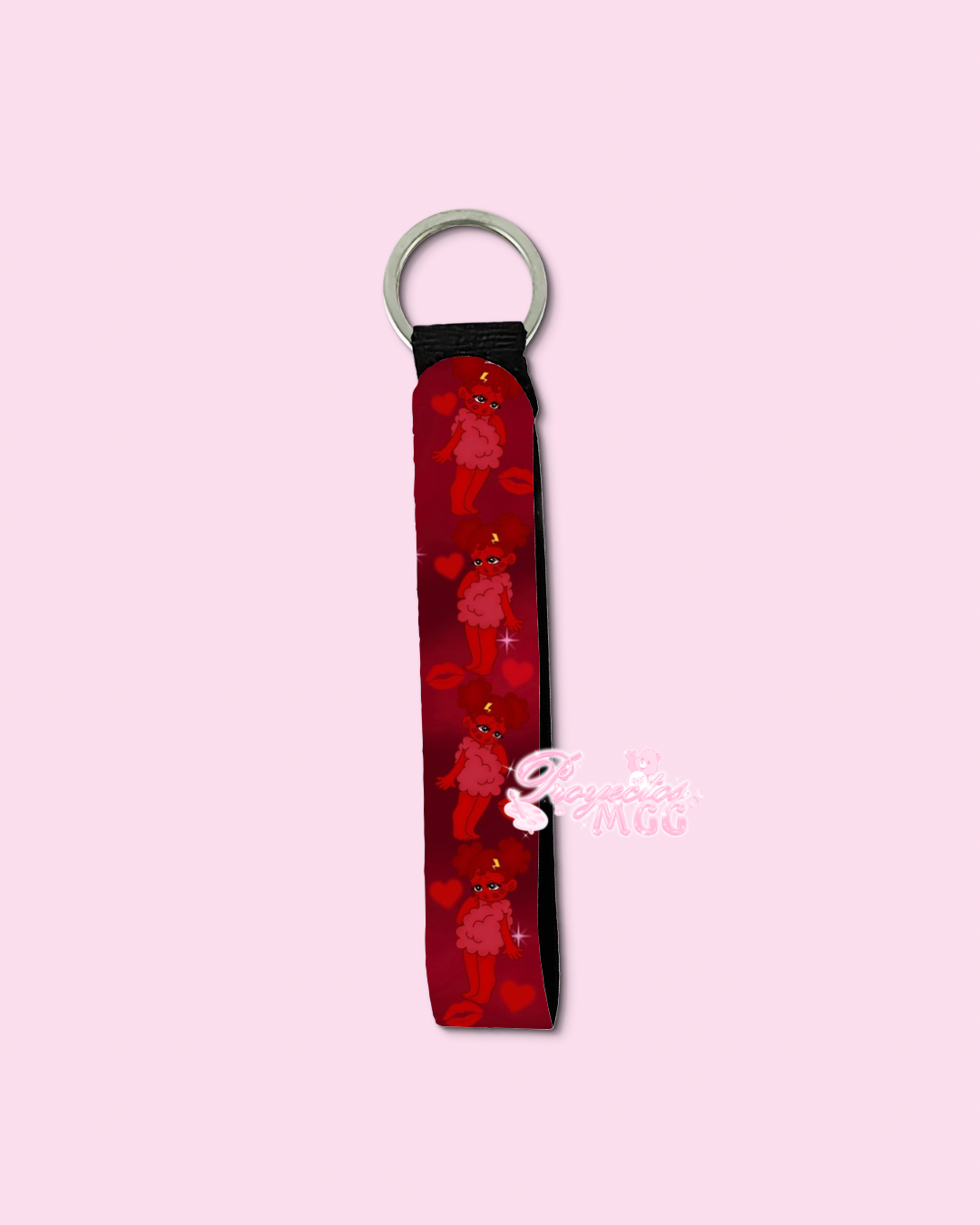Red SadGirl Kiss Wristlet Keychain
