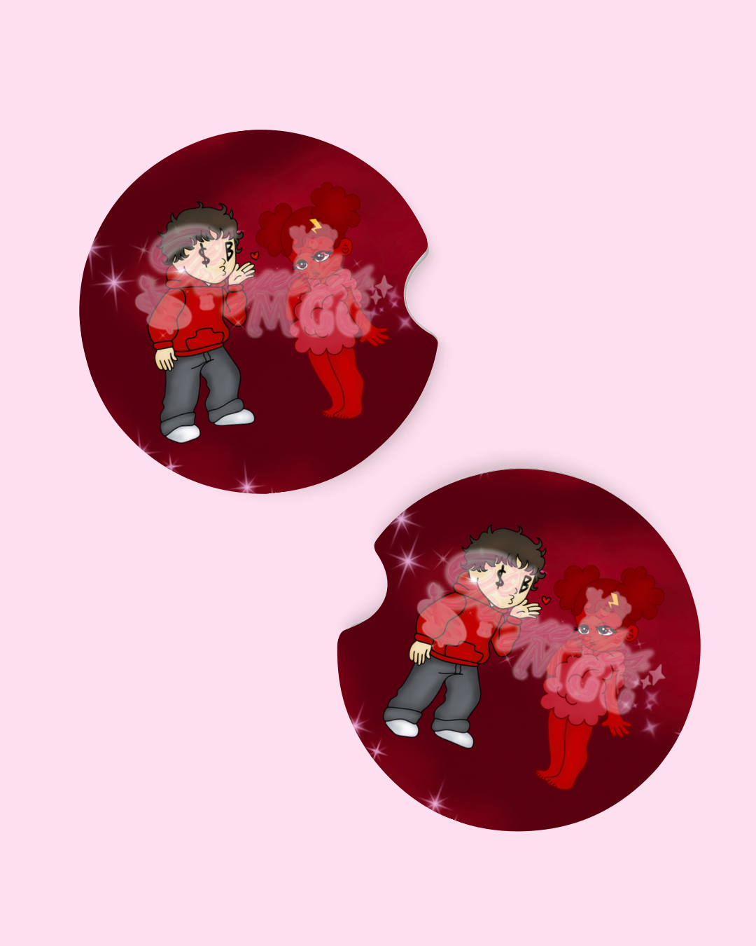 Red SadBoy & SadGirl Car Coaster