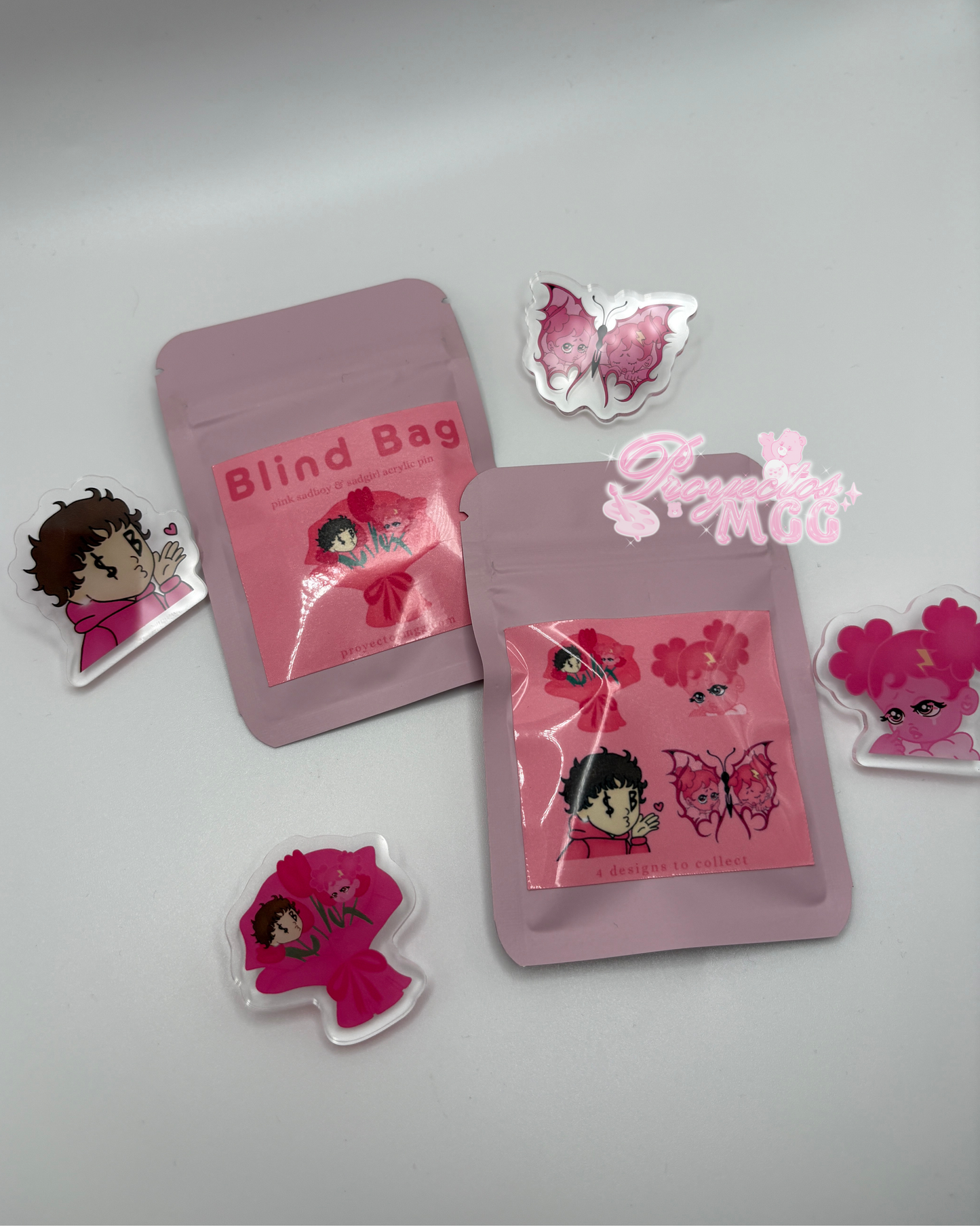 Pink SadBoy & SadGirl Acrylic Pin Blind Bag