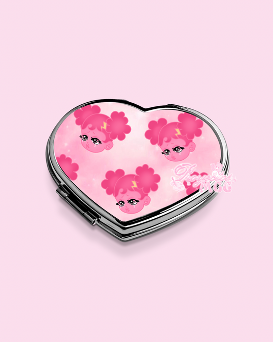 Pink SadGirl Face Heart Compact Mirror