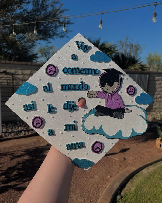 Junior H White & Blue Grad Cap