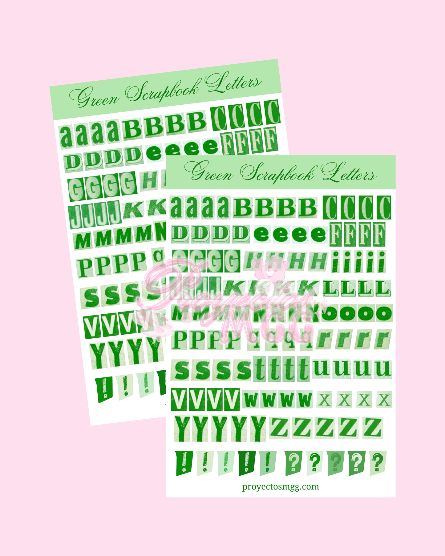 Green Scrapbook Letters Glossy Sticker Sheet