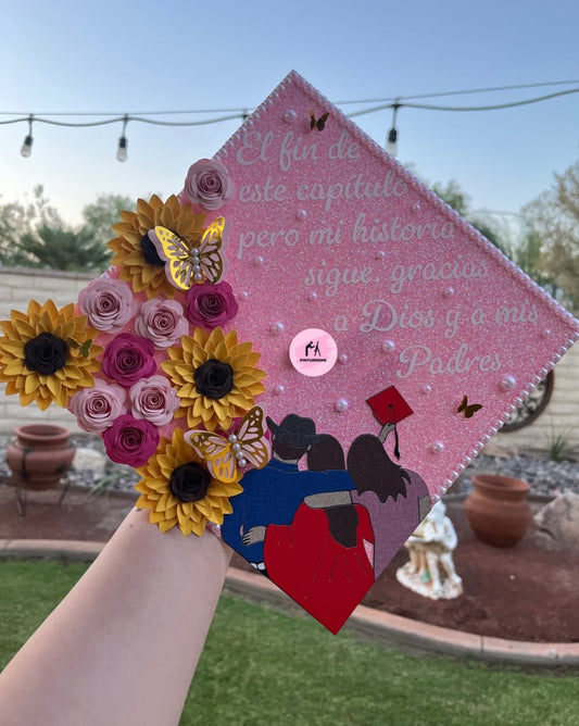 Pink & Floral Glittery Grad Cap