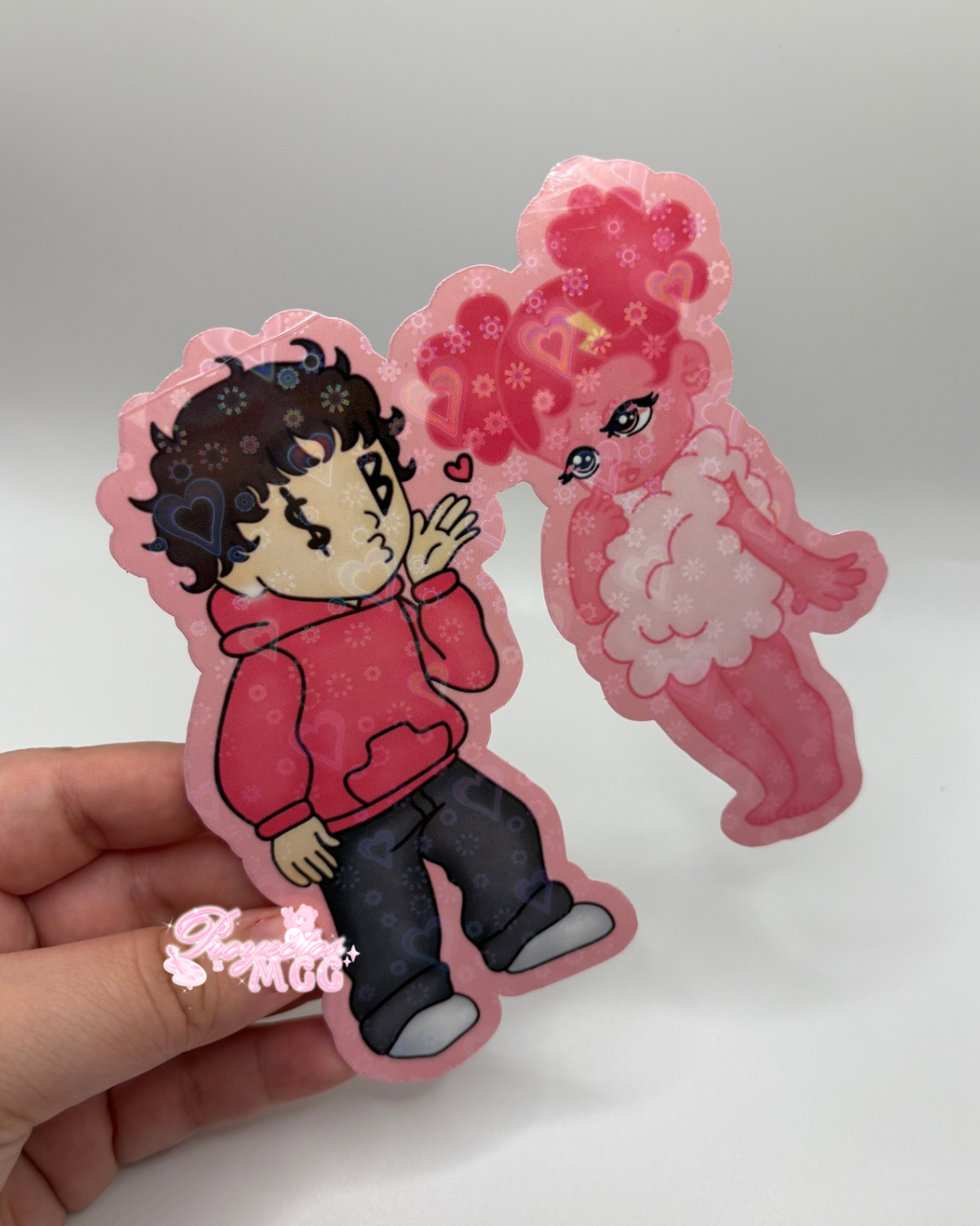 Pink SadBoy & SadGirl Holo Car Decal 5 in. *Discounted*