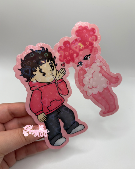 Pink SadBoy & SadGirl Holo Car Decal 5 in. *Discounted*