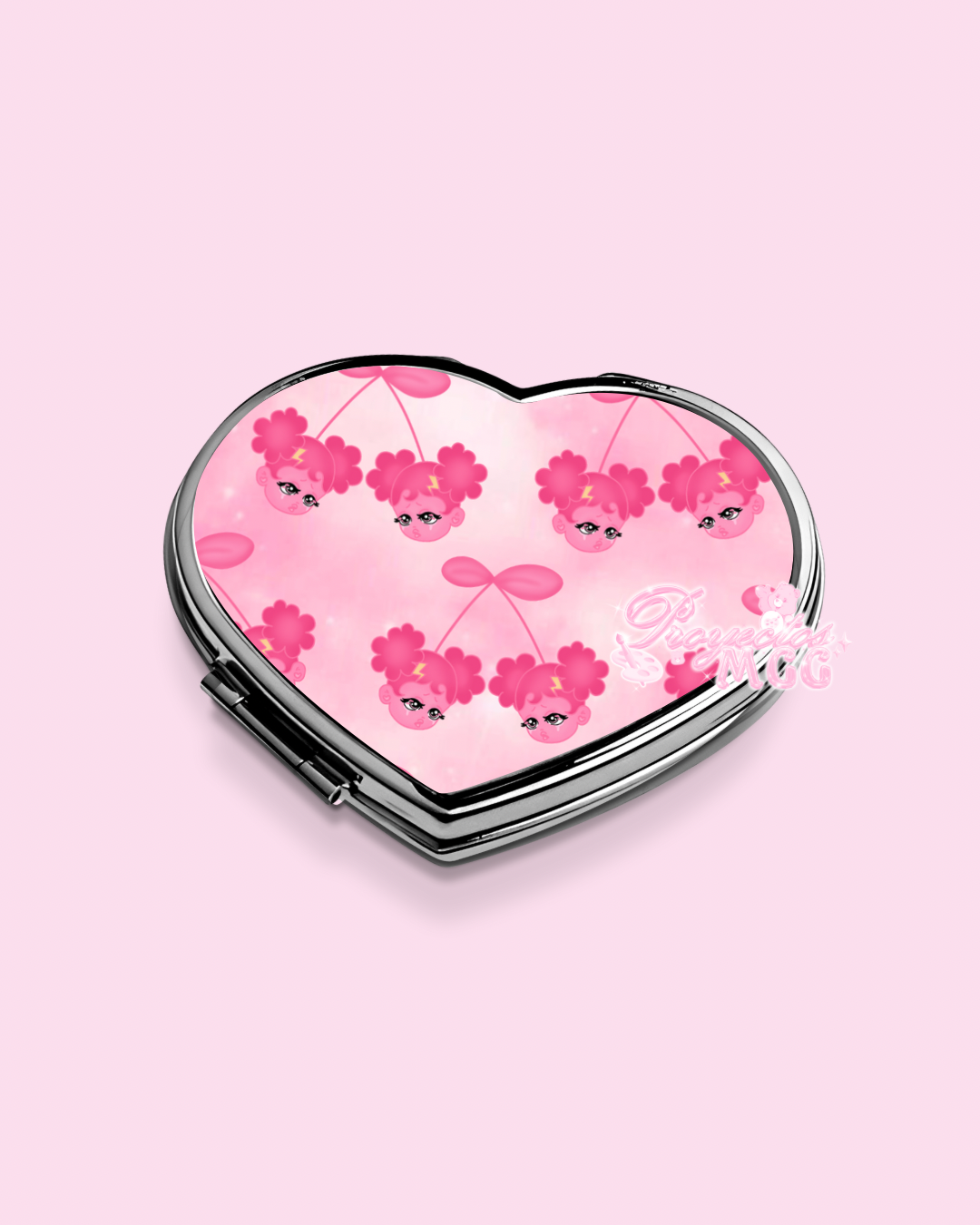 Pink SadGirl Cherry Heart Compact Mirror