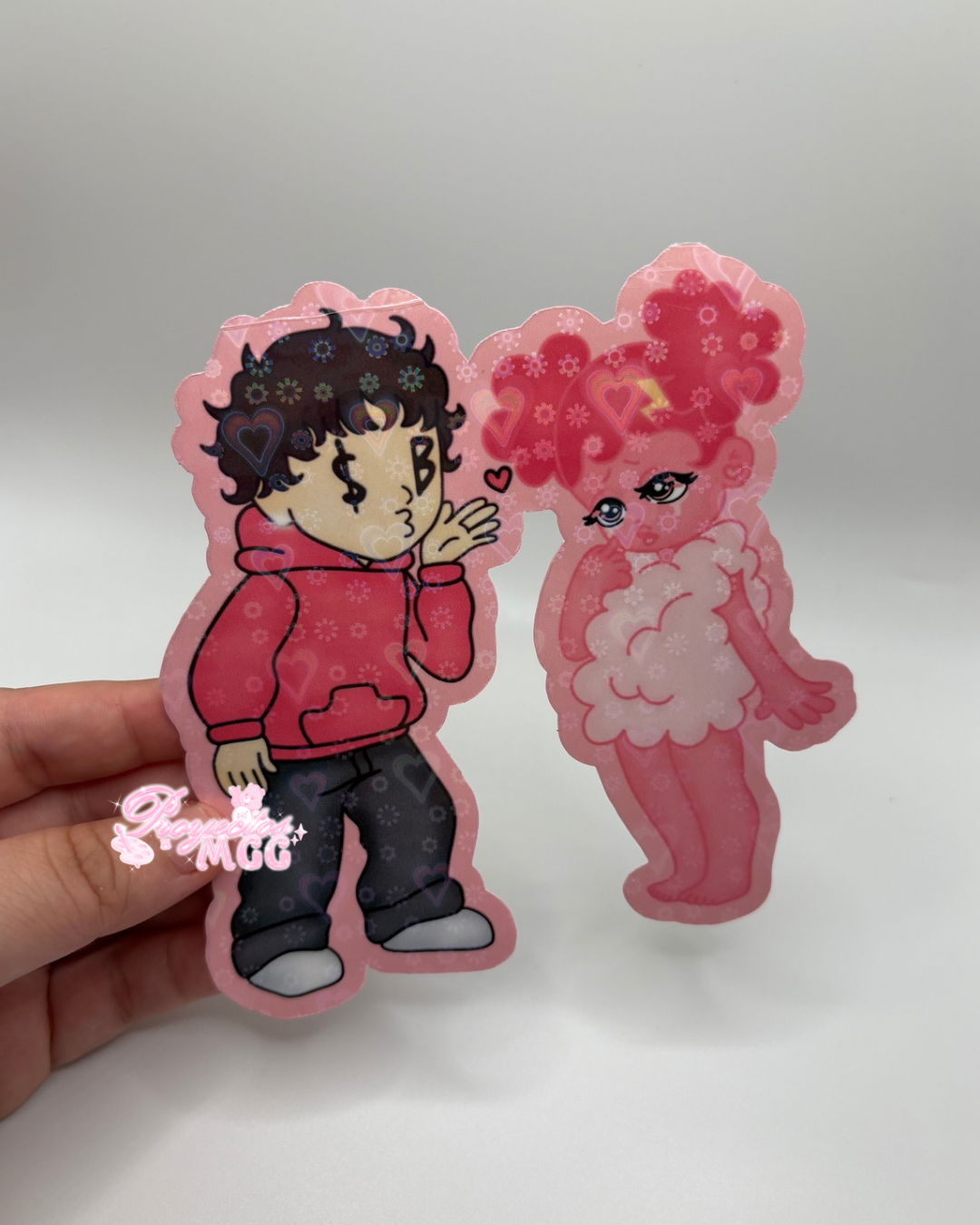 Pink SadBoy & SadGirl Holo Car Decal 5 in. *Discounted*