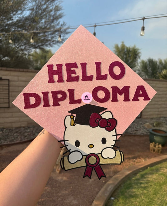 Hello Diploma Pink Grad Cap