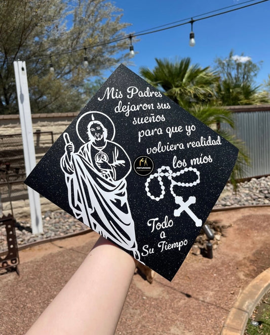 San Judas Black & White Grad Cap