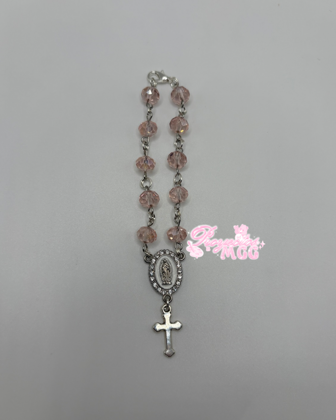 Silver Car Rosario - Pink