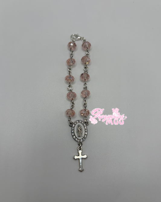 Silver Car Rosario - Pink