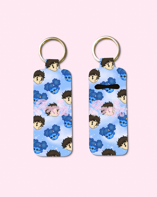 SadBoy SadGirl Face Pattern Chapstick Holder Keychain
