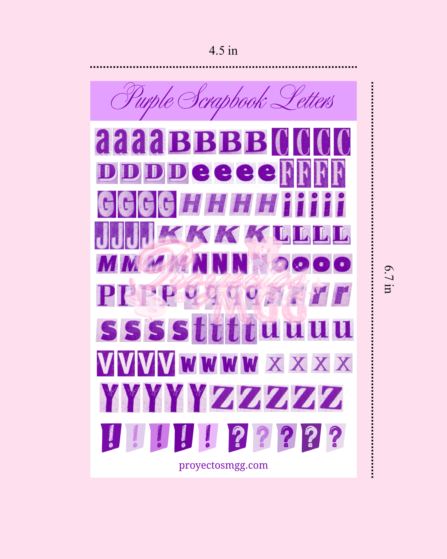 Purple Scrapbook Letters Glossy Sticker Sheet