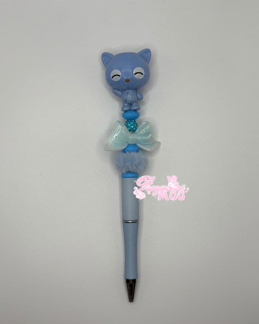 Blue Cat Beaded Pen