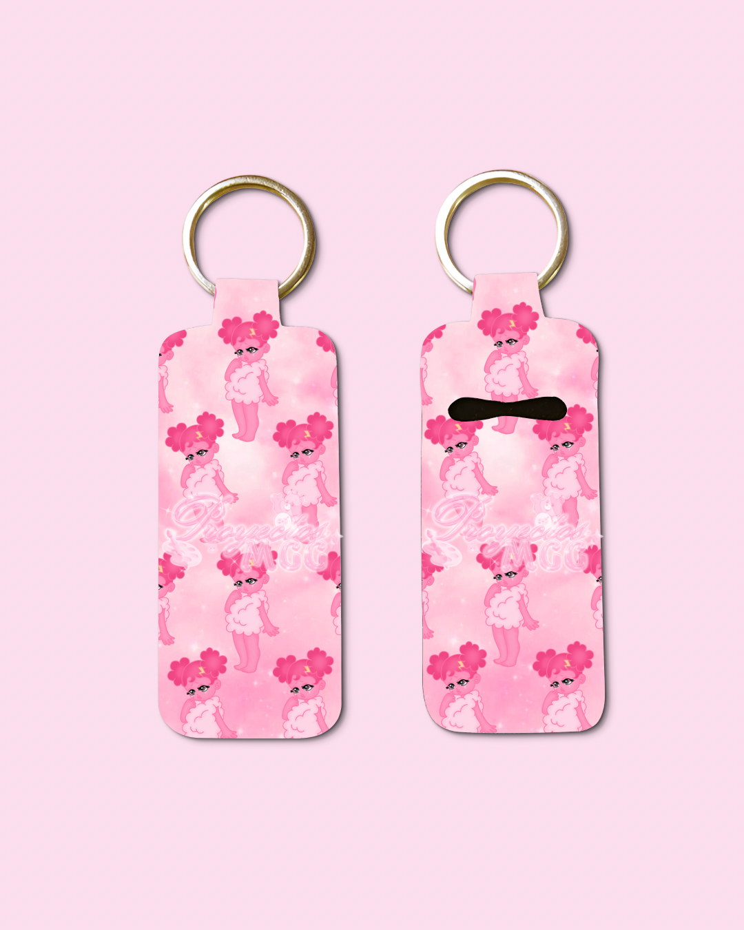 Pink SadGirl Pattern Chapstick Holder Keychain