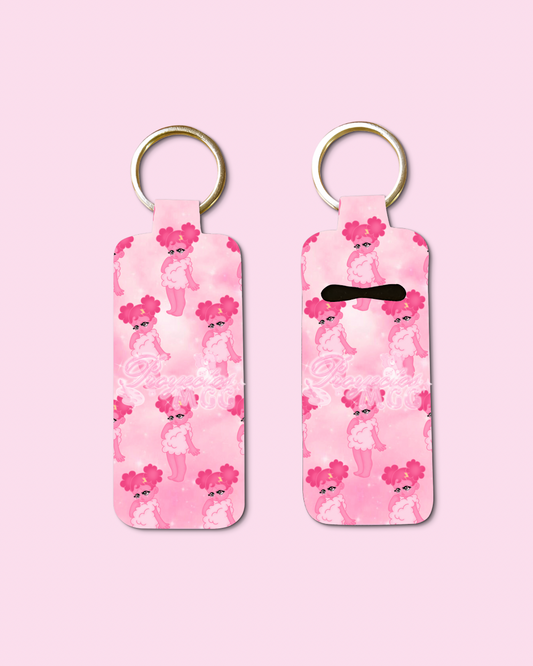 Pink SadGirl Pattern Chapstick Holder Keychain