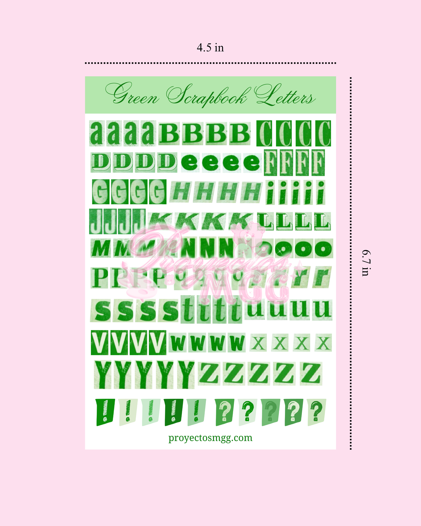 Green Scrapbook Letters Glossy Sticker Sheet
