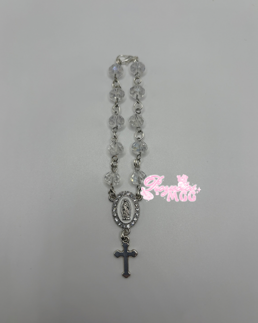 Silver Car Rosario - Clear