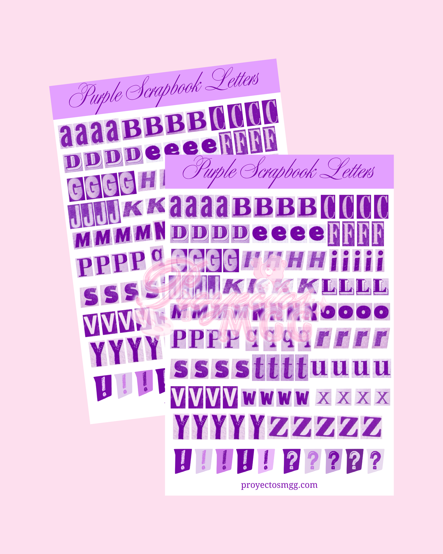 Purple Scrapbook Letters Glossy Sticker Sheet