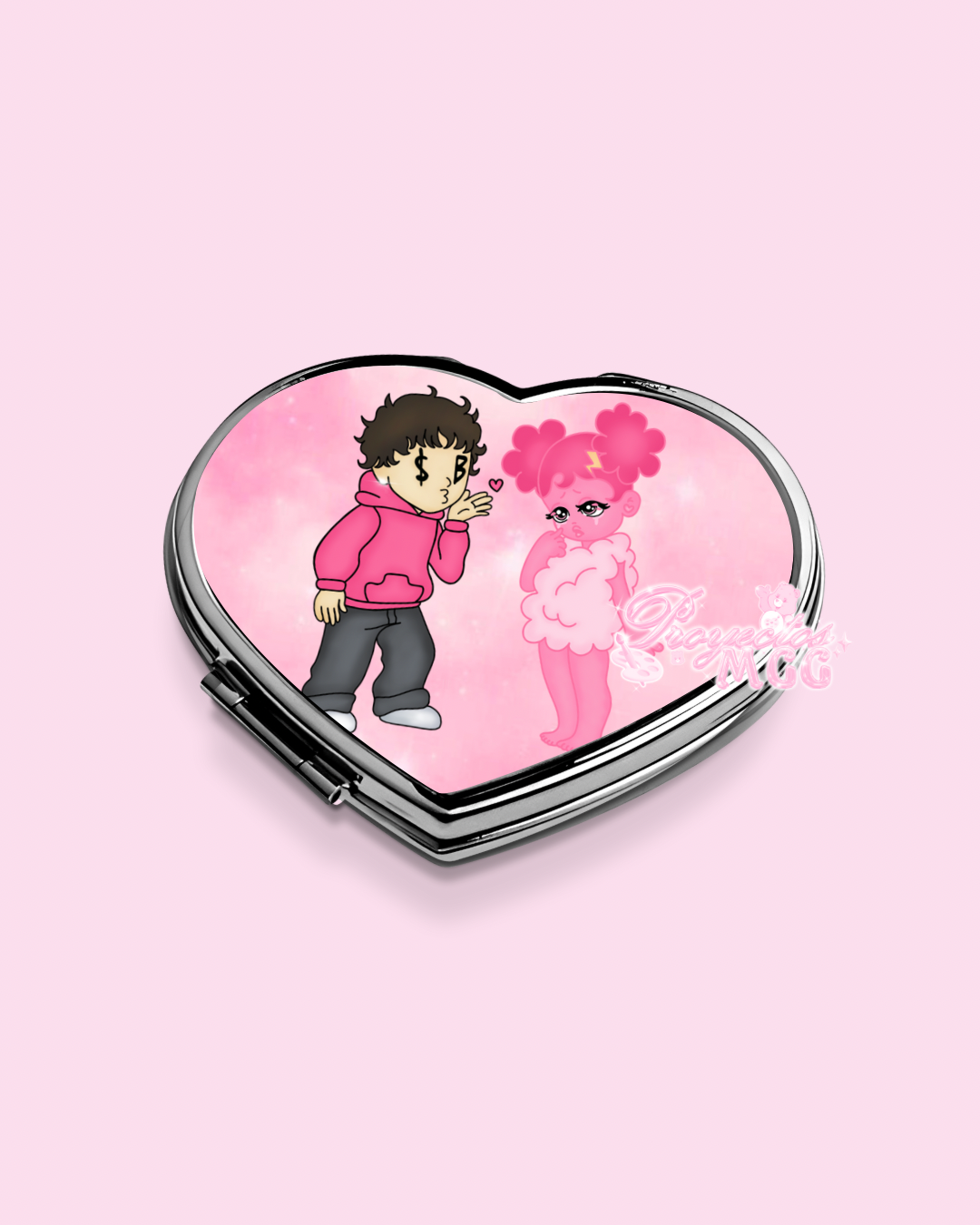 Pink SadBoy & SadGirl Heart Compact Mirror