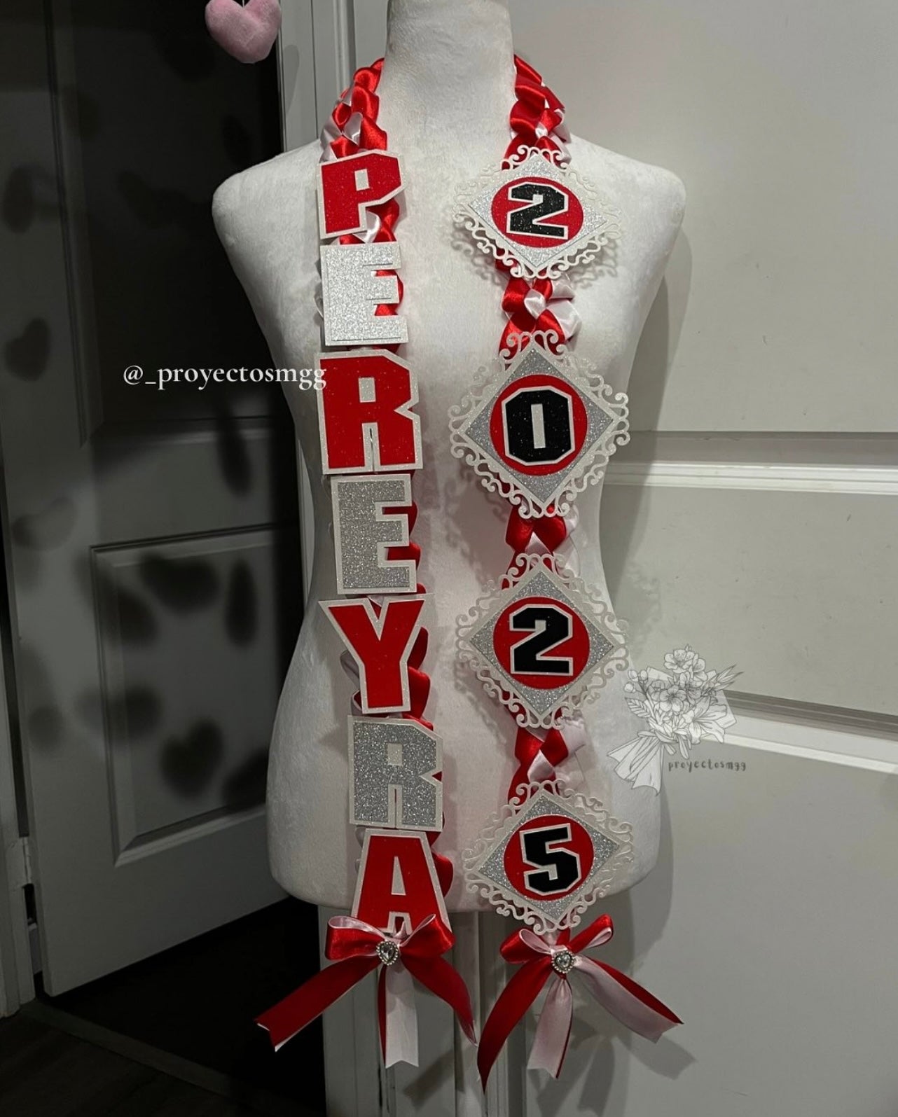 Red, White & Silver Grad Lei