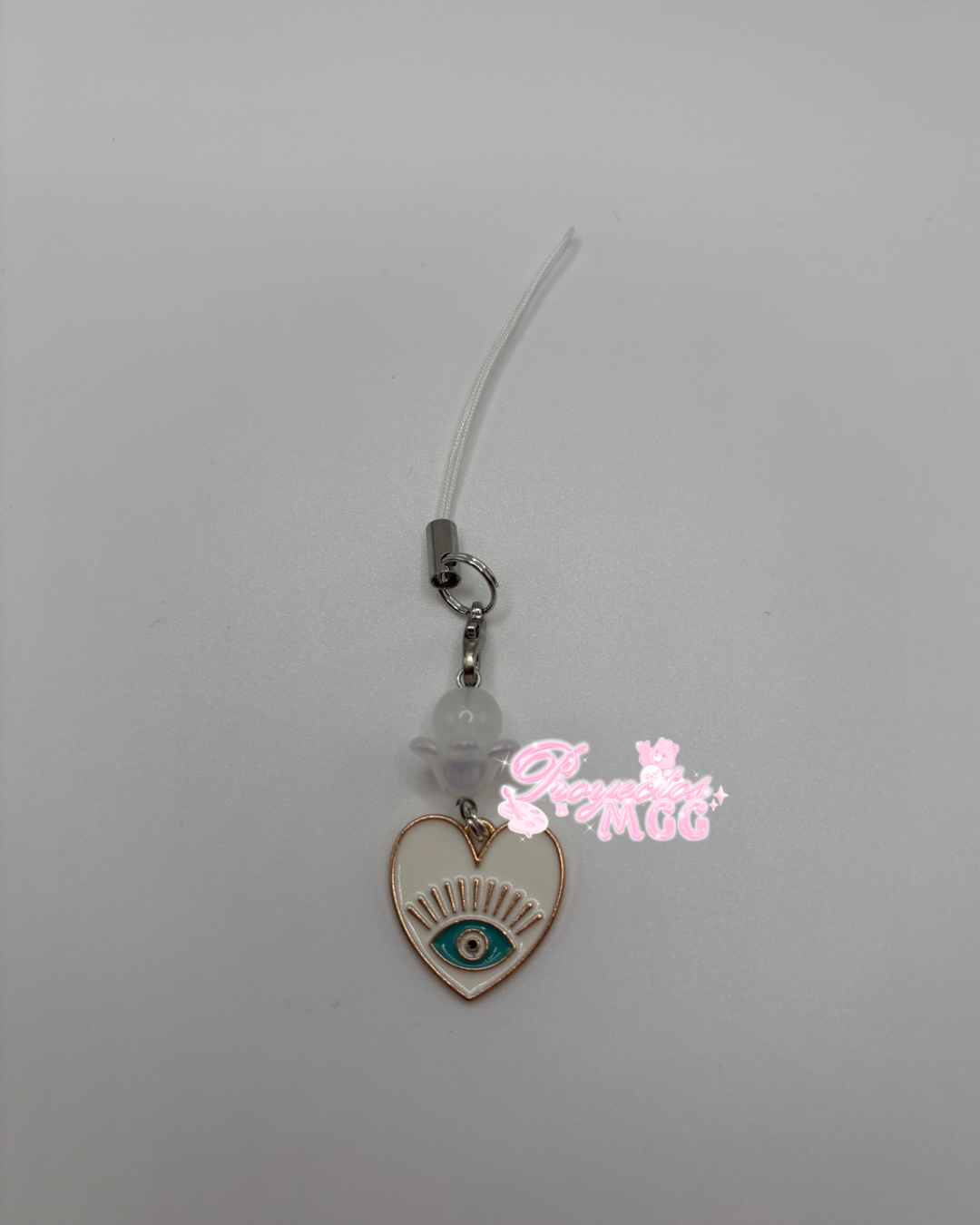 White Evil Eye Heart Phone Charm