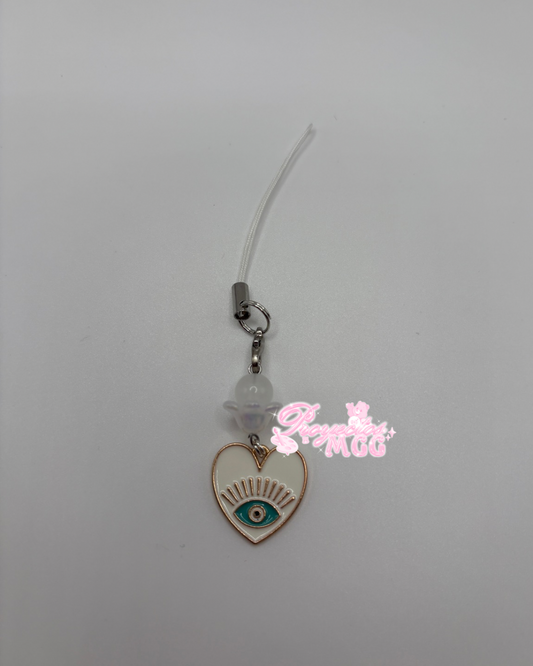 White Evil Eye Heart Phone Charm