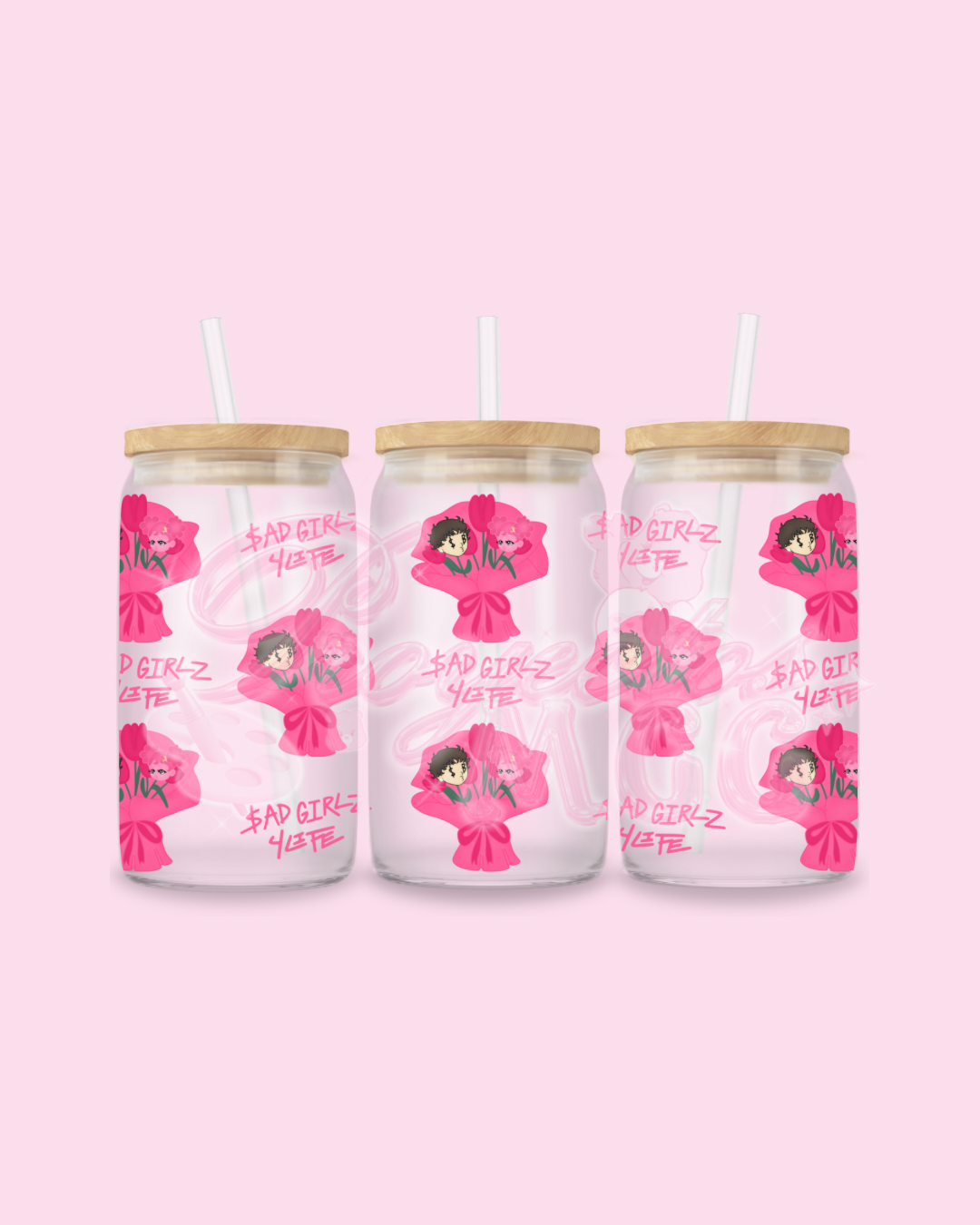 Pink SadBoy & SadGirl Ramo $G4L Glass Cup