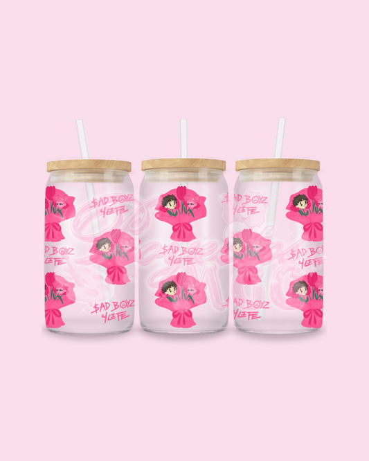 Pink SadBoy & SadGirl Ramo $B4L Glass Cup