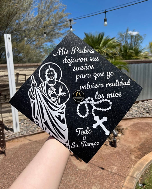 San Judas Black & White Grad Cap