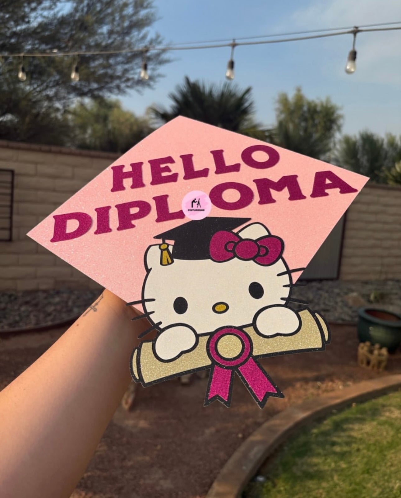 Hello Diploma Pink Grad Cap