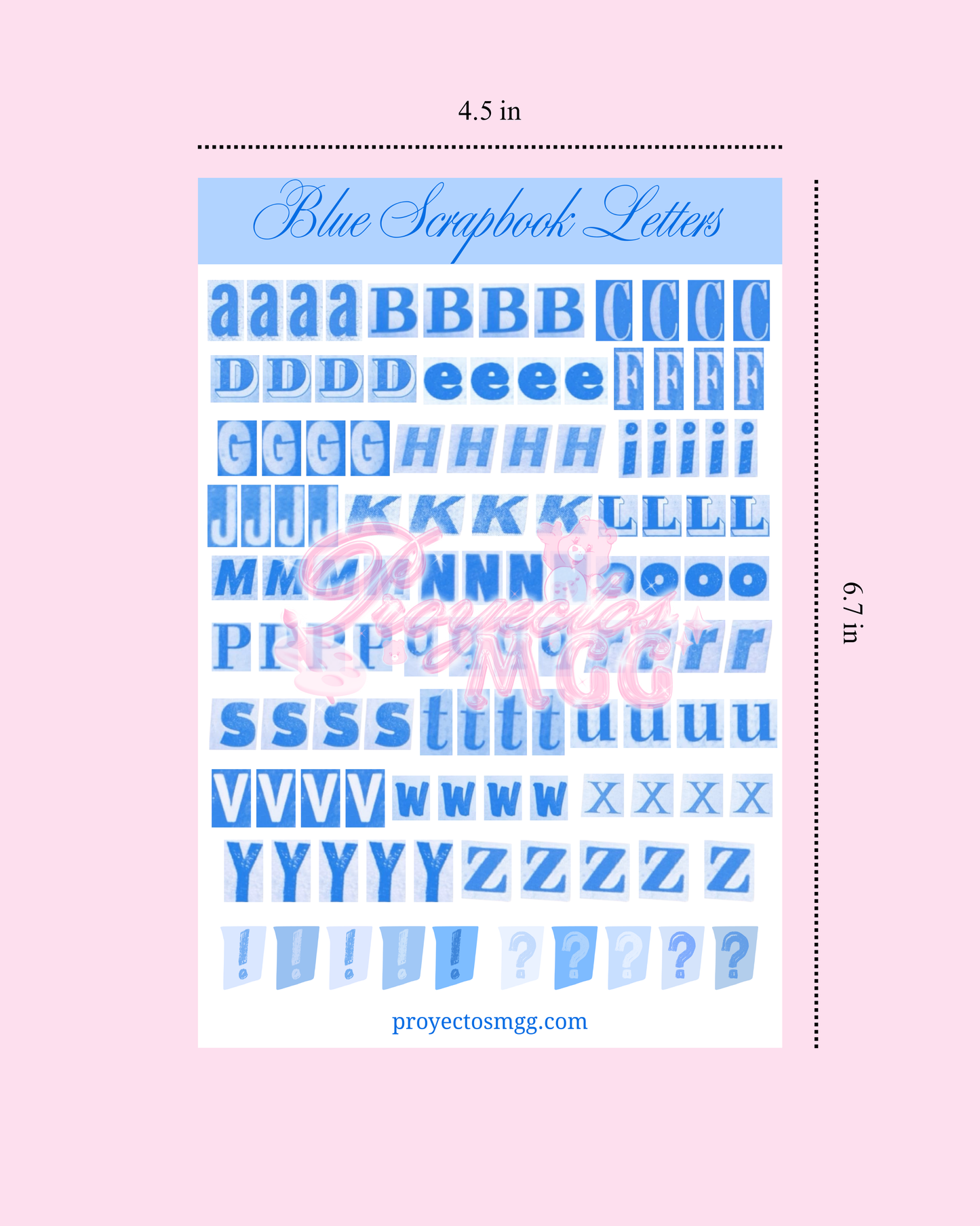 Blue Scrapbook Letters Glossy Sticker Sheet