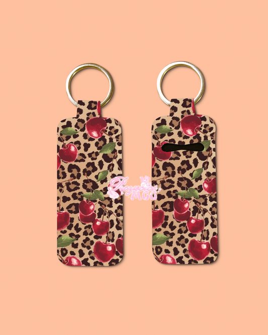 Leopard Cherry Chapstick Holder Keychain